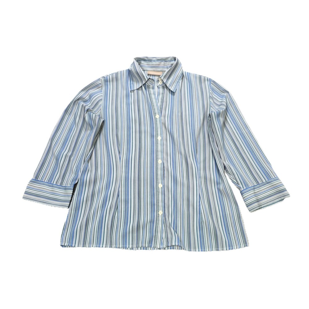 Croft & Barrow Stretch Button Down Blouse Women's Size S Blue Green Striped